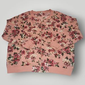 Mileage Woman PLUS 3X Peachy Pink Floral Georgette Full Zip Lightweight Jacket